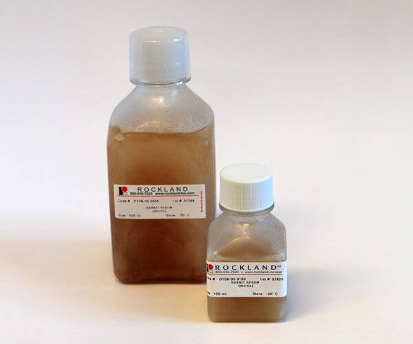 Rabbit serum sterile bottles: 100mL and 500mL